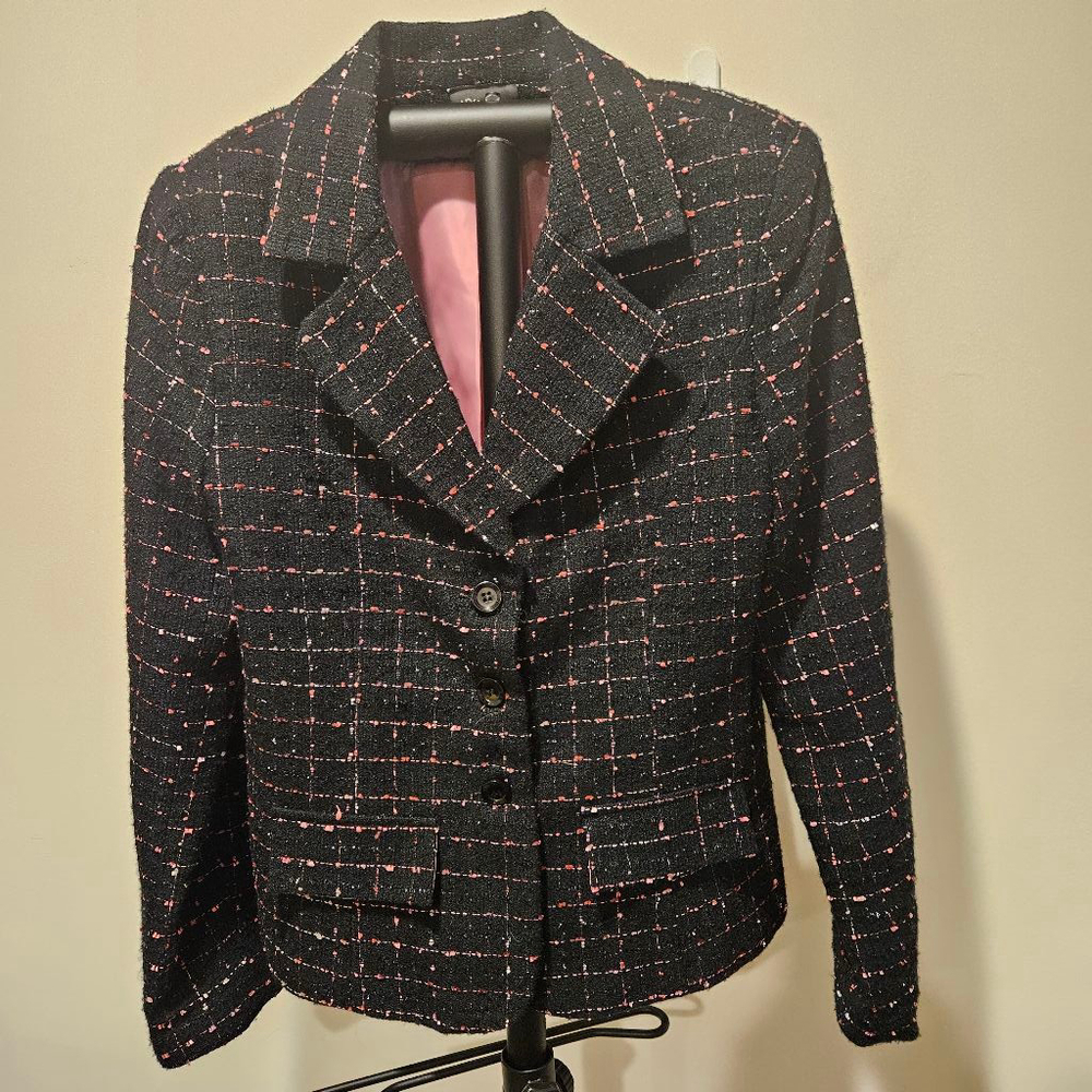 Women's First Option Blazer Size M Black Pink Plaid